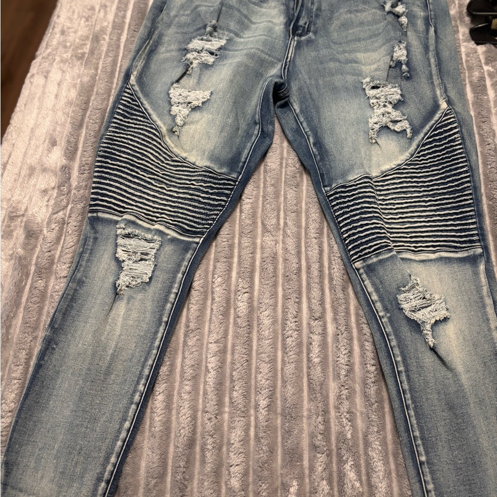 Fashion Nova Light Blue Distressed Skinny Jeans